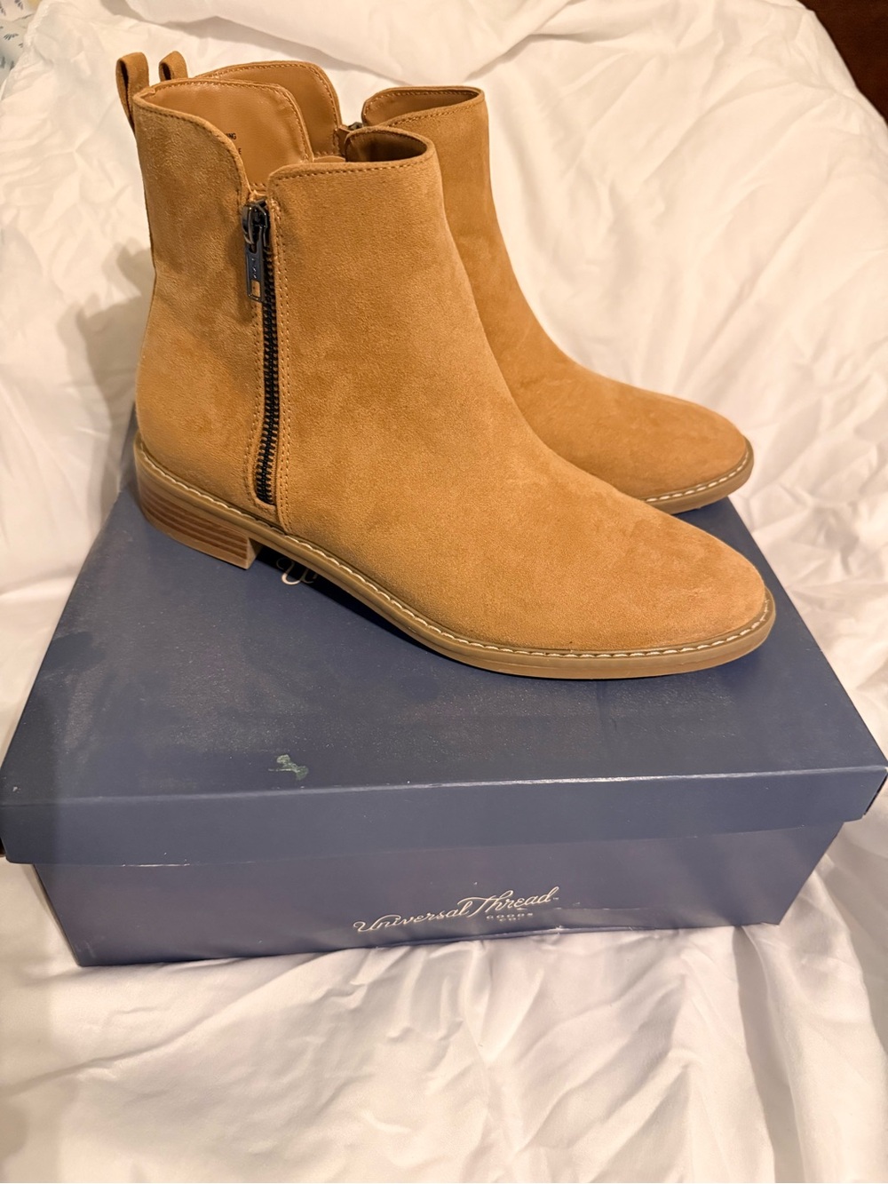 Universal Thread Camel/Tan Suede Side-Zip Ankle Booties